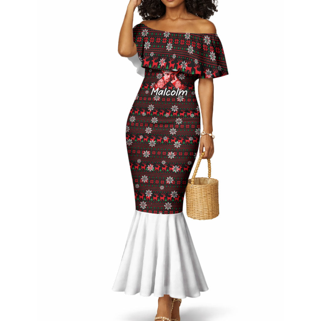 Malcolm X Christmas Mermaid Dress Retro Knitted Pattern Holiday Wreath Civil Rights Leader