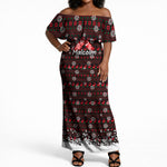 Malcolm X Christmas Off Shoulder Maxi Dress Retro Knitted Pattern Holiday Wreath Civil Rights Leader