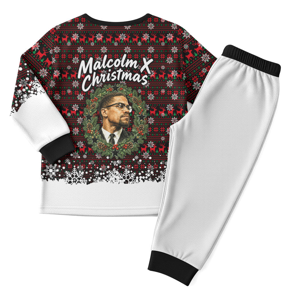 Malcolm X Christmas Pajama Set Retro Knitted Pattern Holiday Wreath Civil Rights Leader
