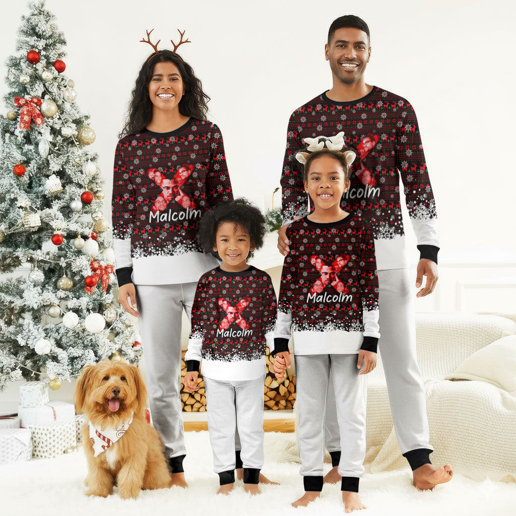 Malcolm X Christmas Pajama Set Retro Knitted Pattern Holiday Wreath Civil Rights Leader