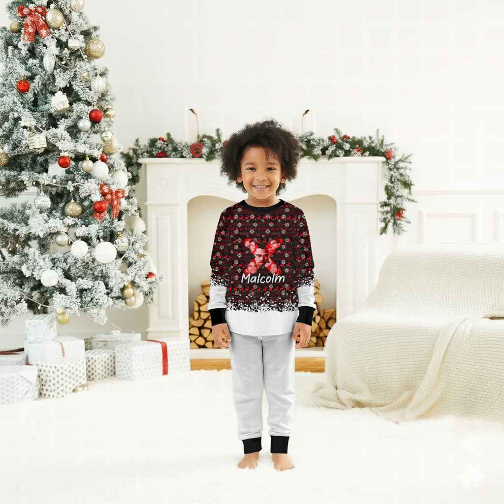 Malcolm X Christmas Pajama Set Retro Knitted Pattern Holiday Wreath Civil Rights Leader