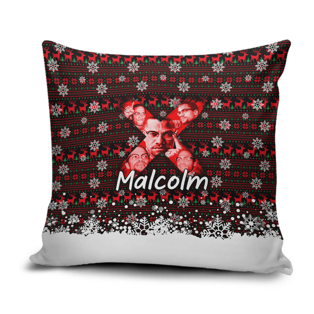 Malcolm X Christmas Pillow Cover Retro Knitted Pattern Holiday Wreath Civil Rights Leader