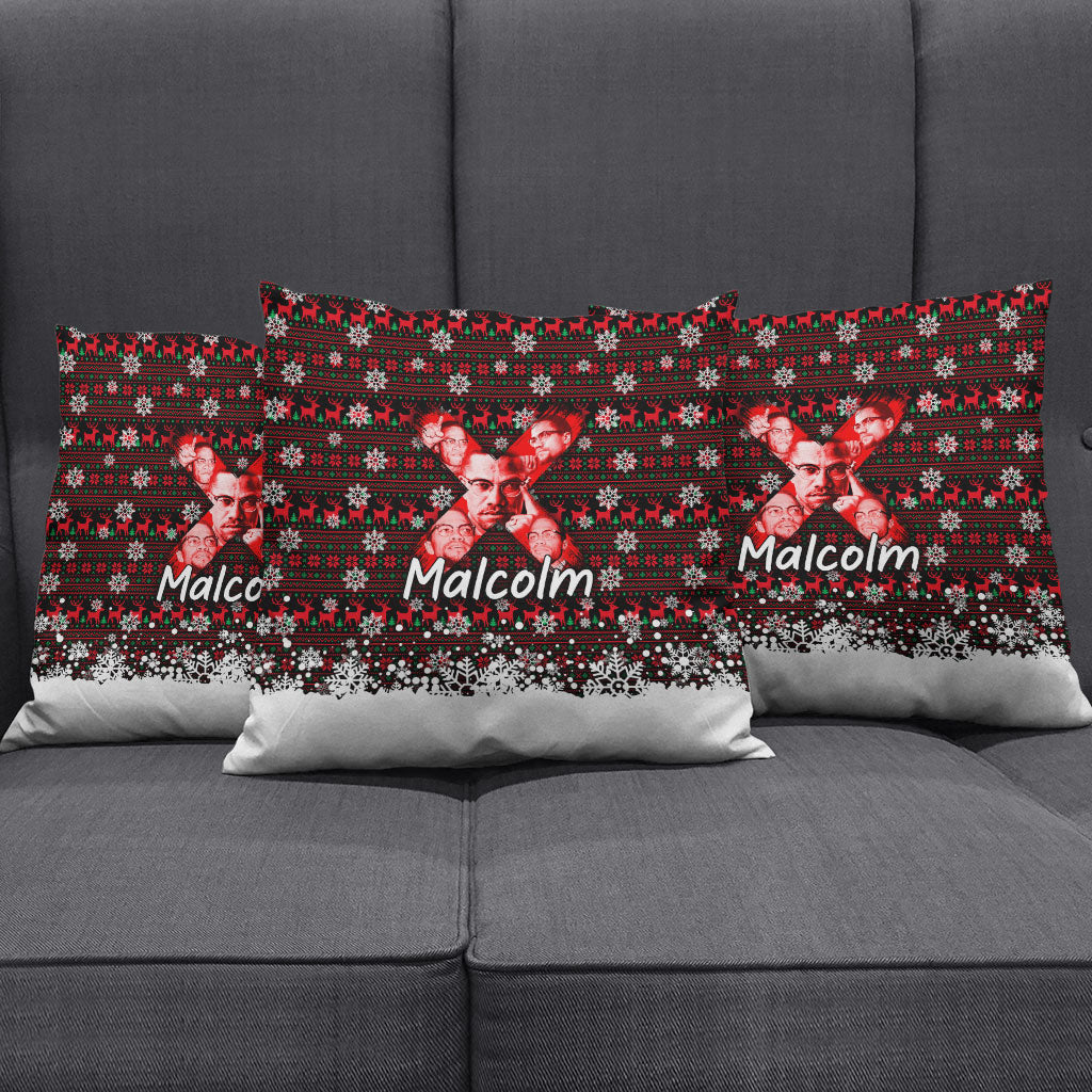 Malcolm X Christmas Pillow Cover Retro Knitted Pattern Holiday Wreath Civil Rights Leader