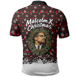 Malcolm X Christmas Polo Shirt Retro Knitted Pattern Holiday Wreath Civil Rights Leader