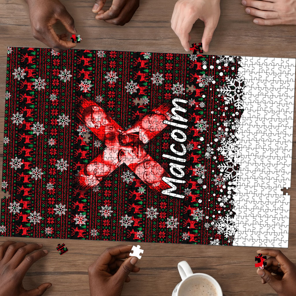 Malcolm X Christmas Puzzle Retro Knitted Pattern Holiday Wreath Civil Rights Leader
