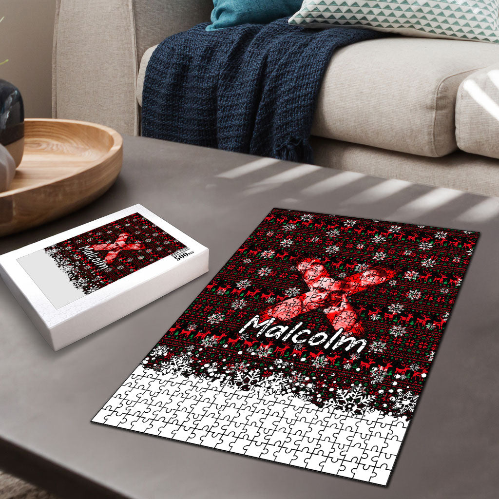 Malcolm X Christmas Puzzle Retro Knitted Pattern Holiday Wreath Civil Rights Leader