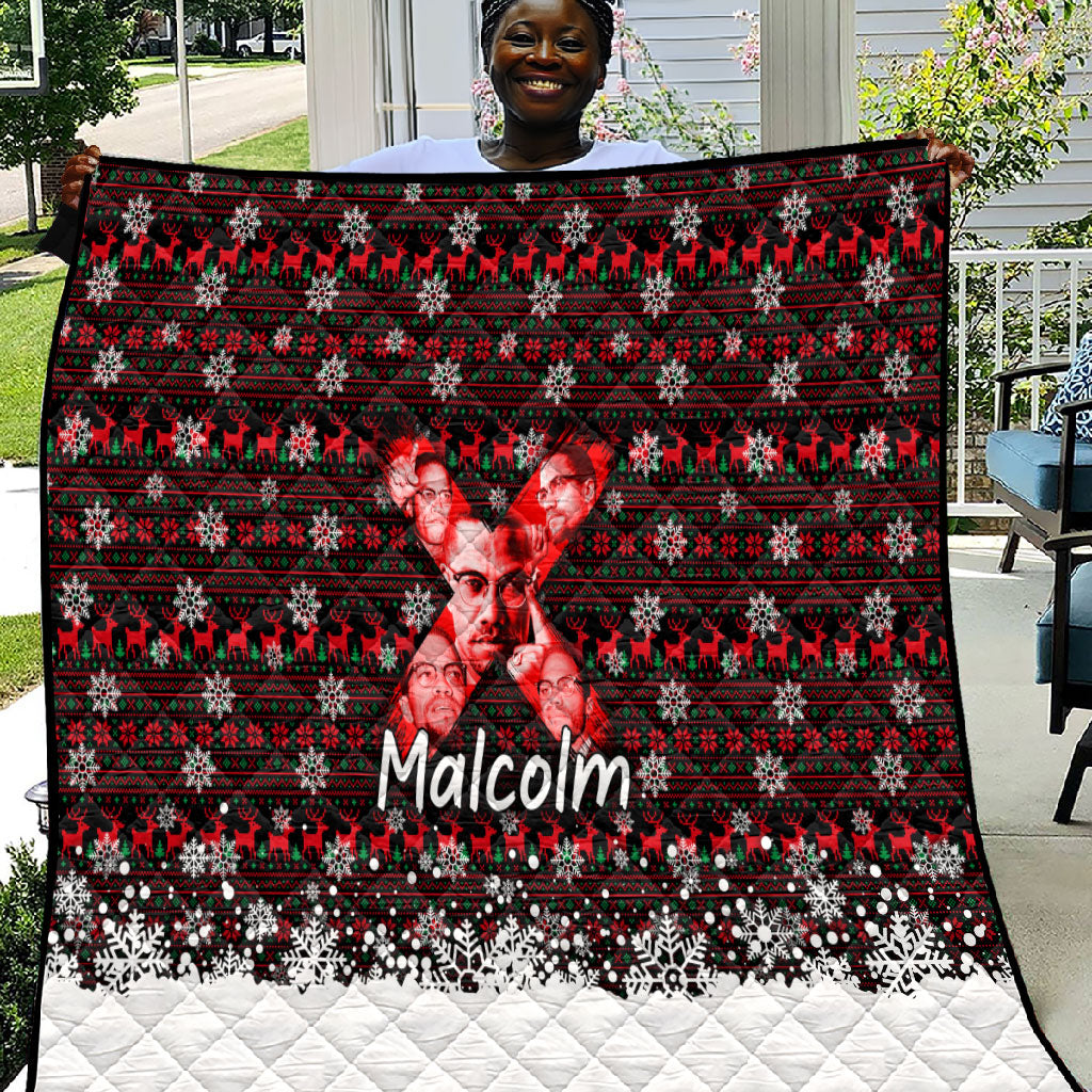 Malcolm X Christmas Quilt Retro Knitted Pattern Holiday Wreath Civil Rights Leader