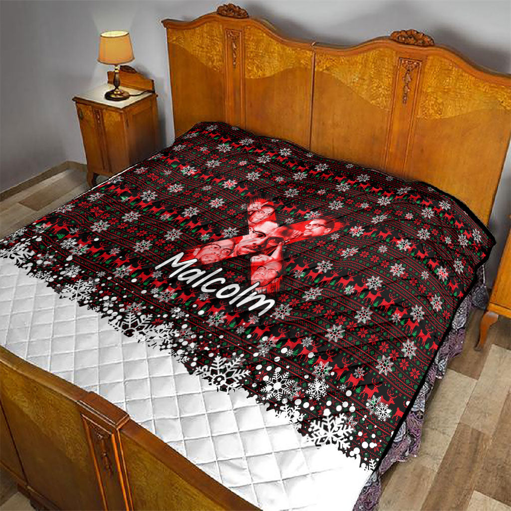 Malcolm X Christmas Quilt Retro Knitted Pattern Holiday Wreath Civil Rights Leader