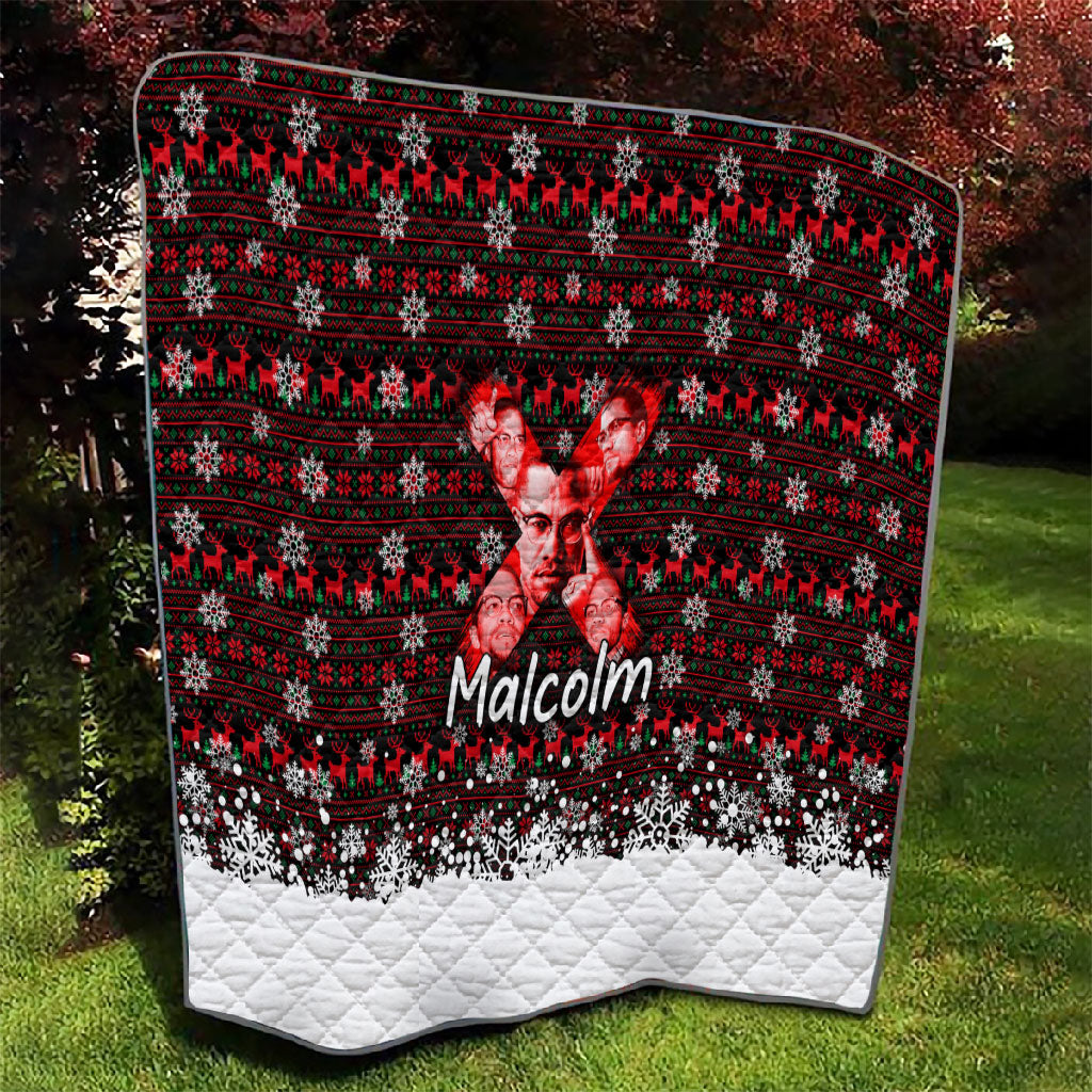 Malcolm X Christmas Quilt Retro Knitted Pattern Holiday Wreath Civil Rights Leader