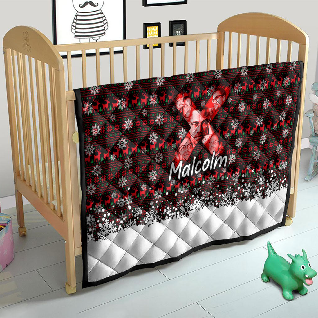 Malcolm X Christmas Quilt Retro Knitted Pattern Holiday Wreath Civil Rights Leader