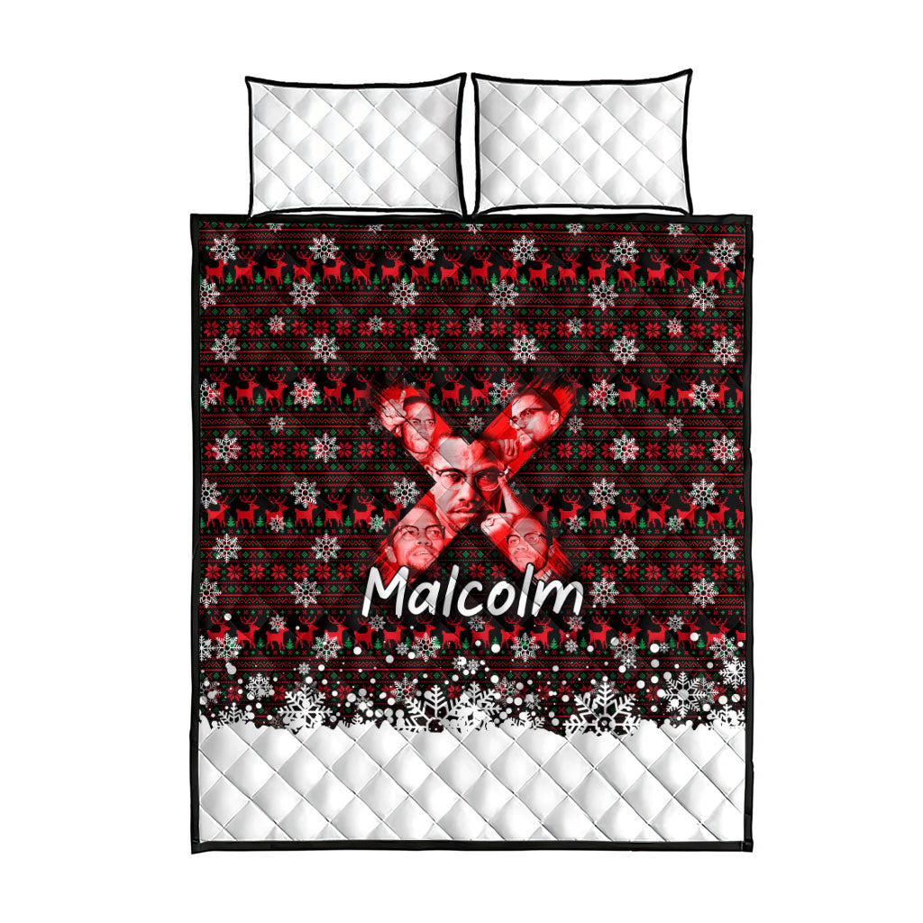 Malcolm X Christmas Quilt Bed Set Retro Knitted Pattern Holiday Wreath Civil Rights Leader