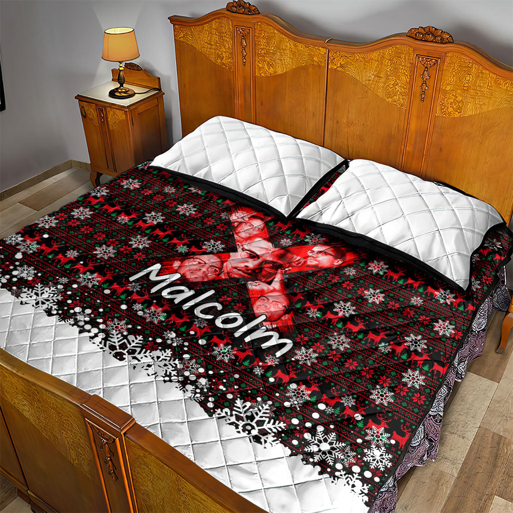 Malcolm X Christmas Quilt Bed Set Retro Knitted Pattern Holiday Wreath Civil Rights Leader