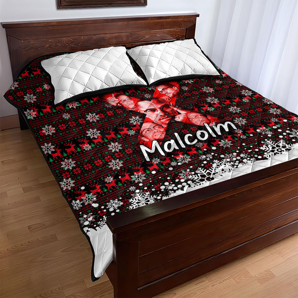 Malcolm X Christmas Quilt Bed Set Retro Knitted Pattern Holiday Wreath Civil Rights Leader