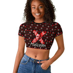 Malcolm X Christmas Raglan Cropped T shirt Retro Knitted Pattern Holiday Wreath Civil Rights Leader
