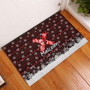 Malcolm X Christmas Rubber Doormat Retro Knitted Pattern Holiday Wreath Civil Rights Leader