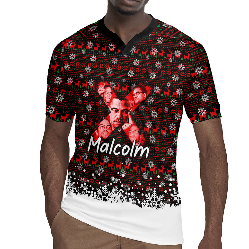Malcolm X Christmas Rugby Jersey Retro Knitted Pattern Holiday Wreath Civil Rights Leader
