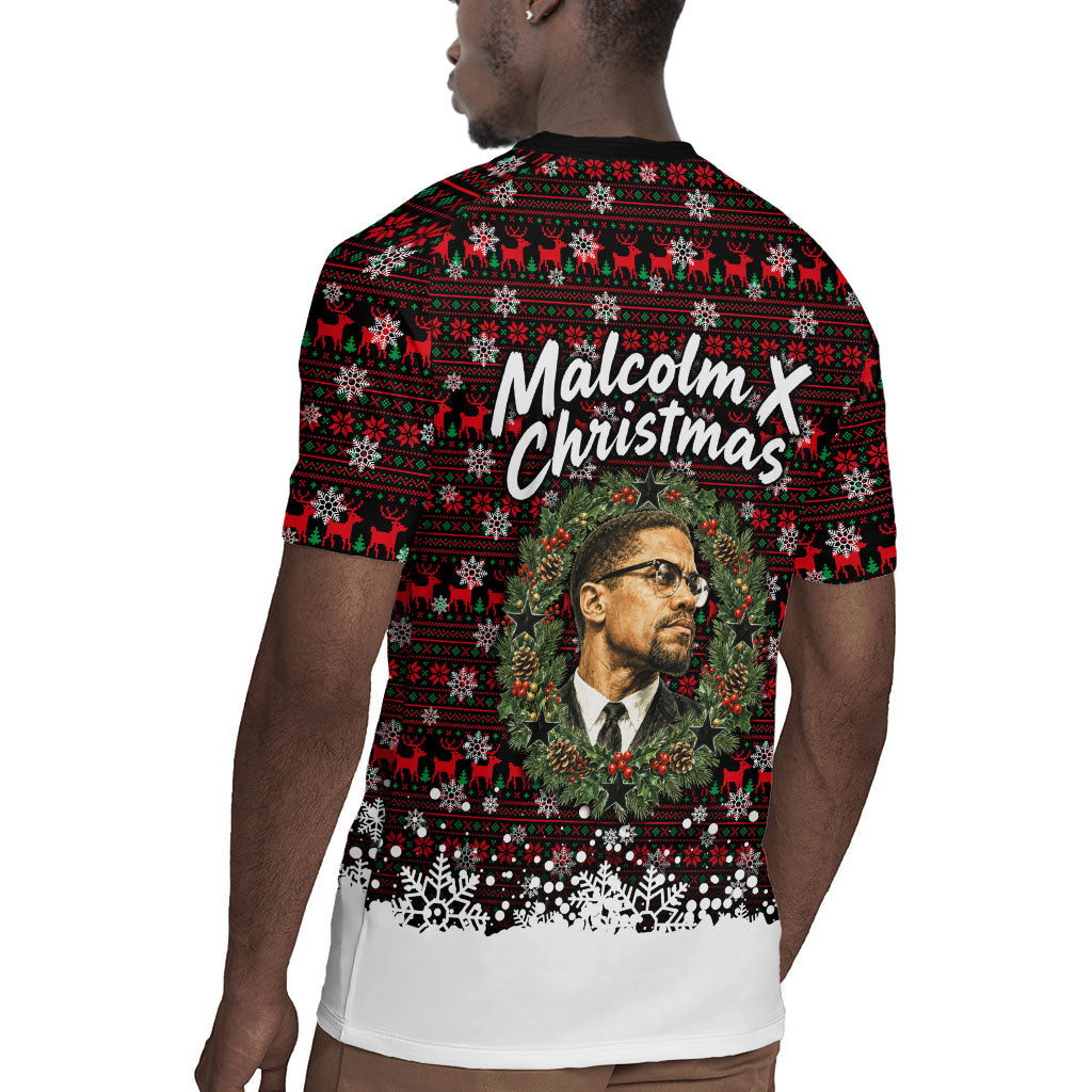 Malcolm X Christmas Rugby Jersey Retro Knitted Pattern Holiday Wreath Civil Rights Leader