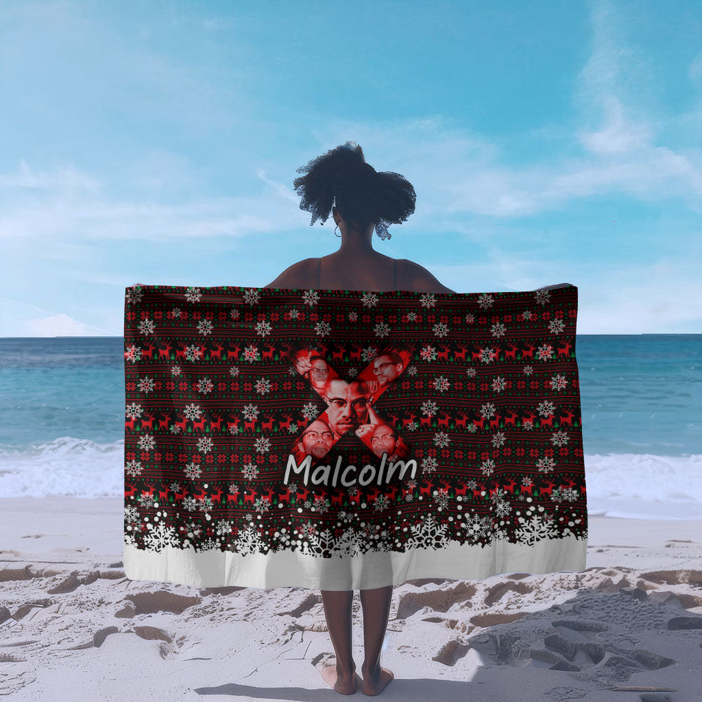 Malcolm X Christmas Sarong Retro Knitted Pattern Holiday Wreath Civil Rights Leader