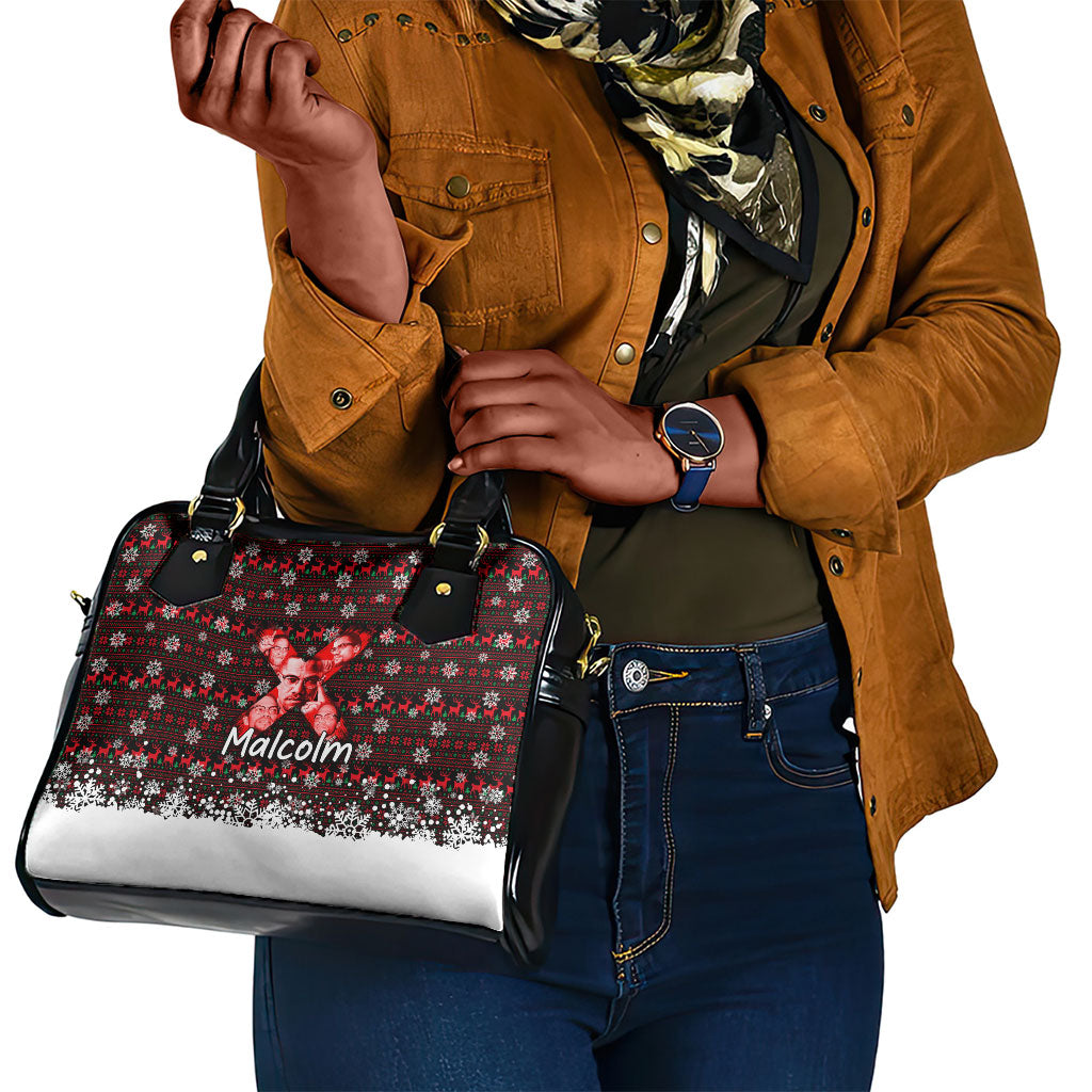 Malcolm X Christmas Shoulder Handbag Retro Knitted Pattern Holiday Wreath Civil Rights Leader