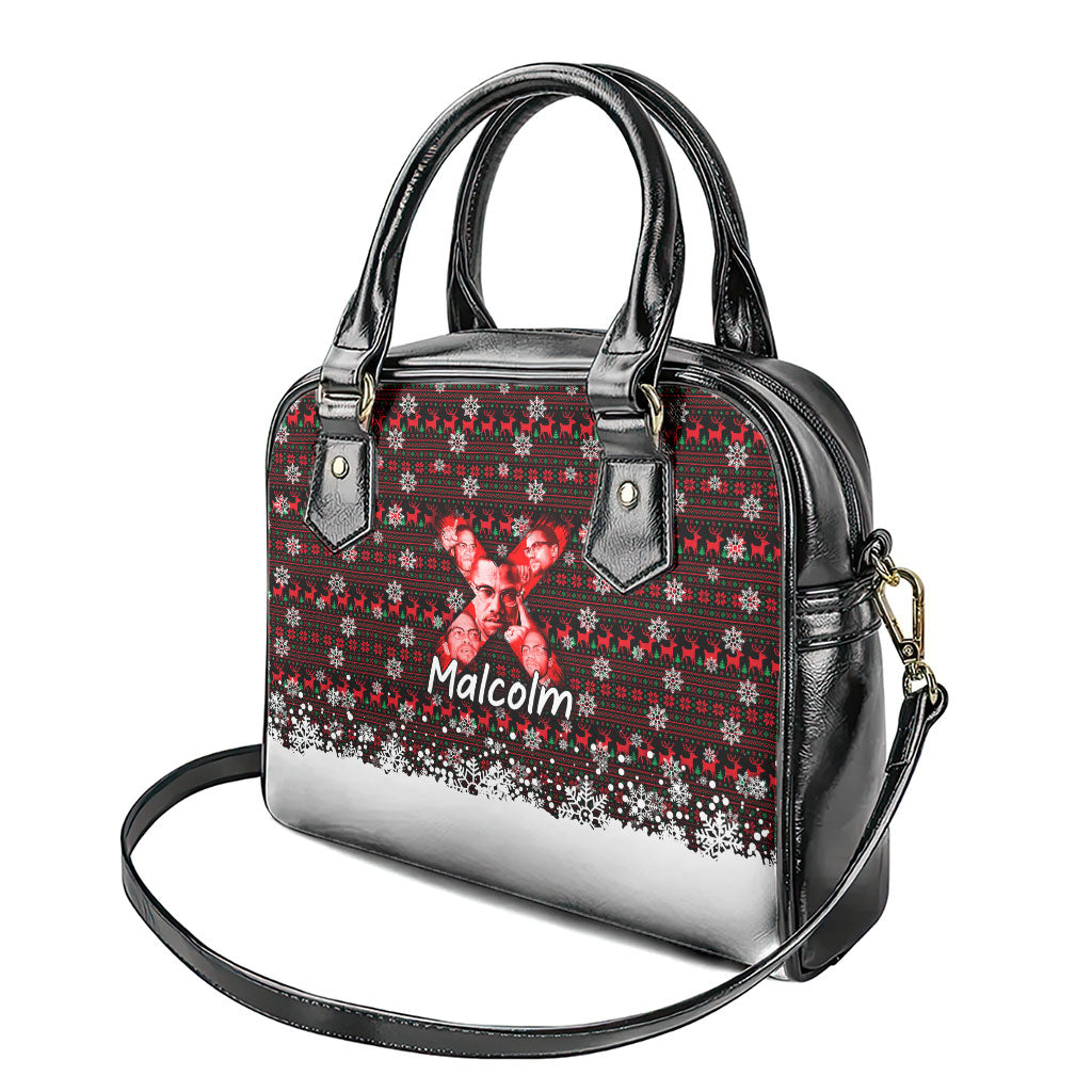 Malcolm X Christmas Shoulder Handbag Retro Knitted Pattern Holiday Wreath Civil Rights Leader