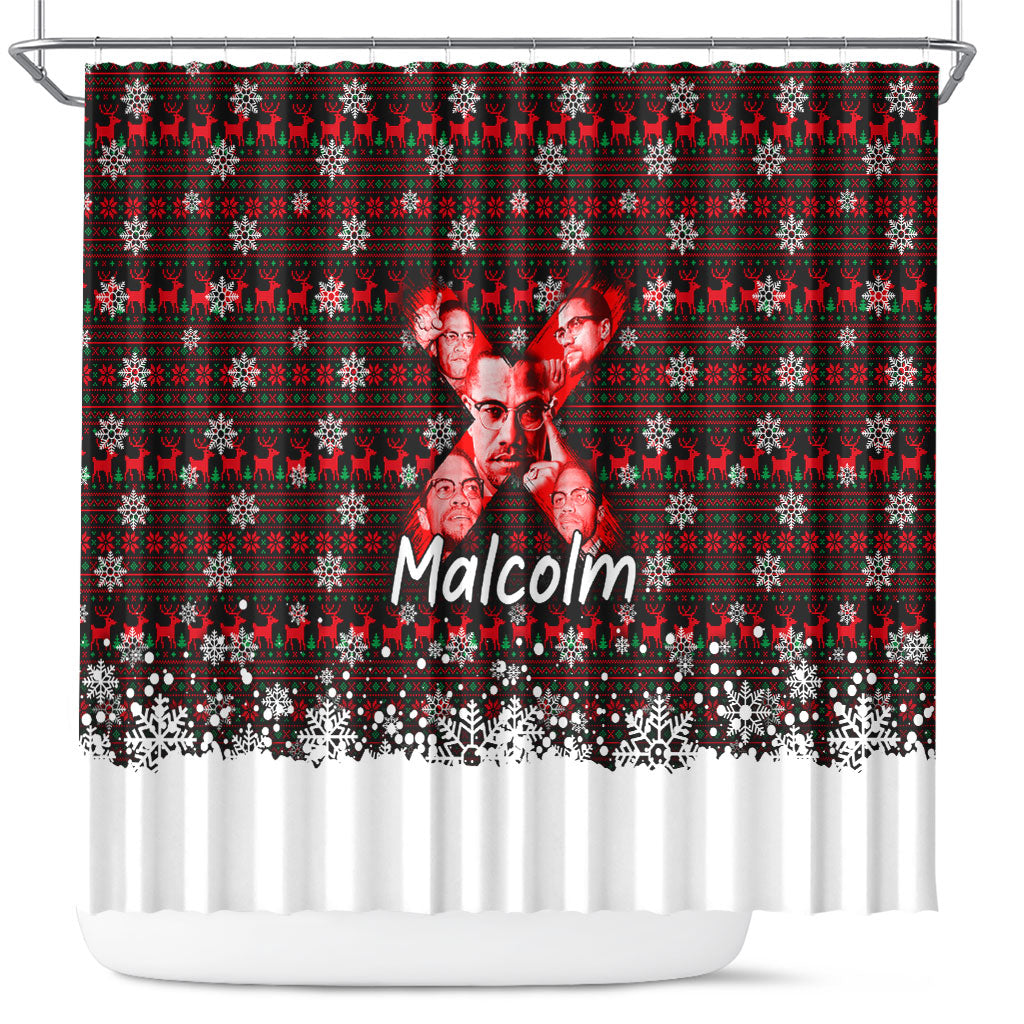 Malcolm X Christmas Shower Curtain Retro Knitted Pattern Holiday Wreath Civil Rights Leader