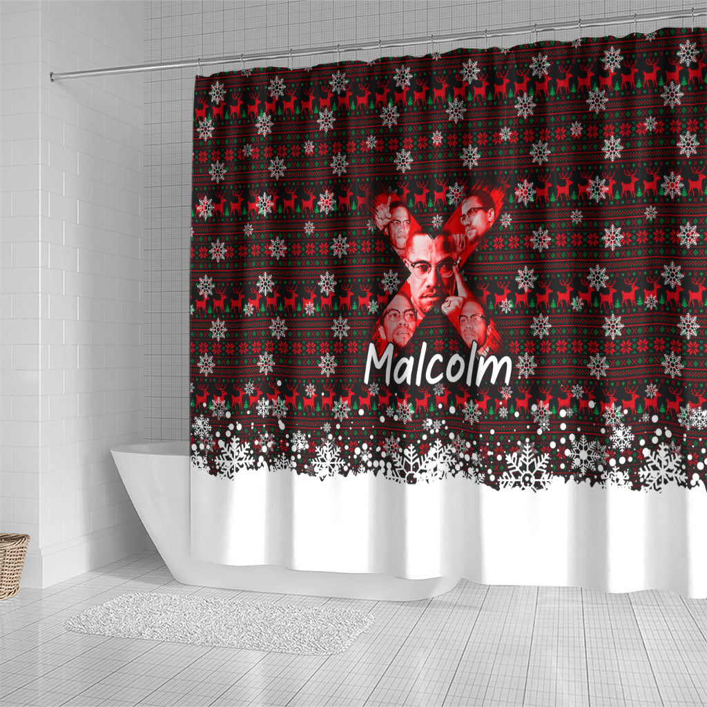 Malcolm X Christmas Shower Curtain Retro Knitted Pattern Holiday Wreath Civil Rights Leader