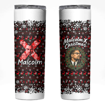 Malcolm X Christmas Skinny Tumbler Retro Knitted Pattern Holiday Wreath Civil Rights Leader