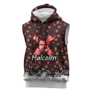 Malcolm X Christmas Sleeveless Hoodie Retro Knitted Pattern Holiday Wreath Civil Rights Leader