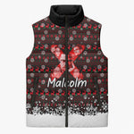 Malcolm X Christmas Sleeveless Puffer Jacket Retro Knitted Pattern Holiday Wreath Civil Rights Leader