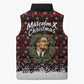 Malcolm X Christmas Sleeveless Puffer Jacket Retro Knitted Pattern Holiday Wreath Civil Rights Leader