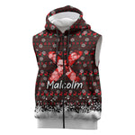Malcolm X Christmas Sleeveless Zip Hoodie Retro Knitted Pattern Holiday Wreath Civil Rights Leader