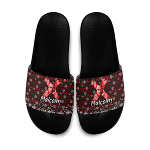 Malcolm X Christmas Slide Sandals Retro Knitted Pattern Holiday Wreath Civil Rights Leader