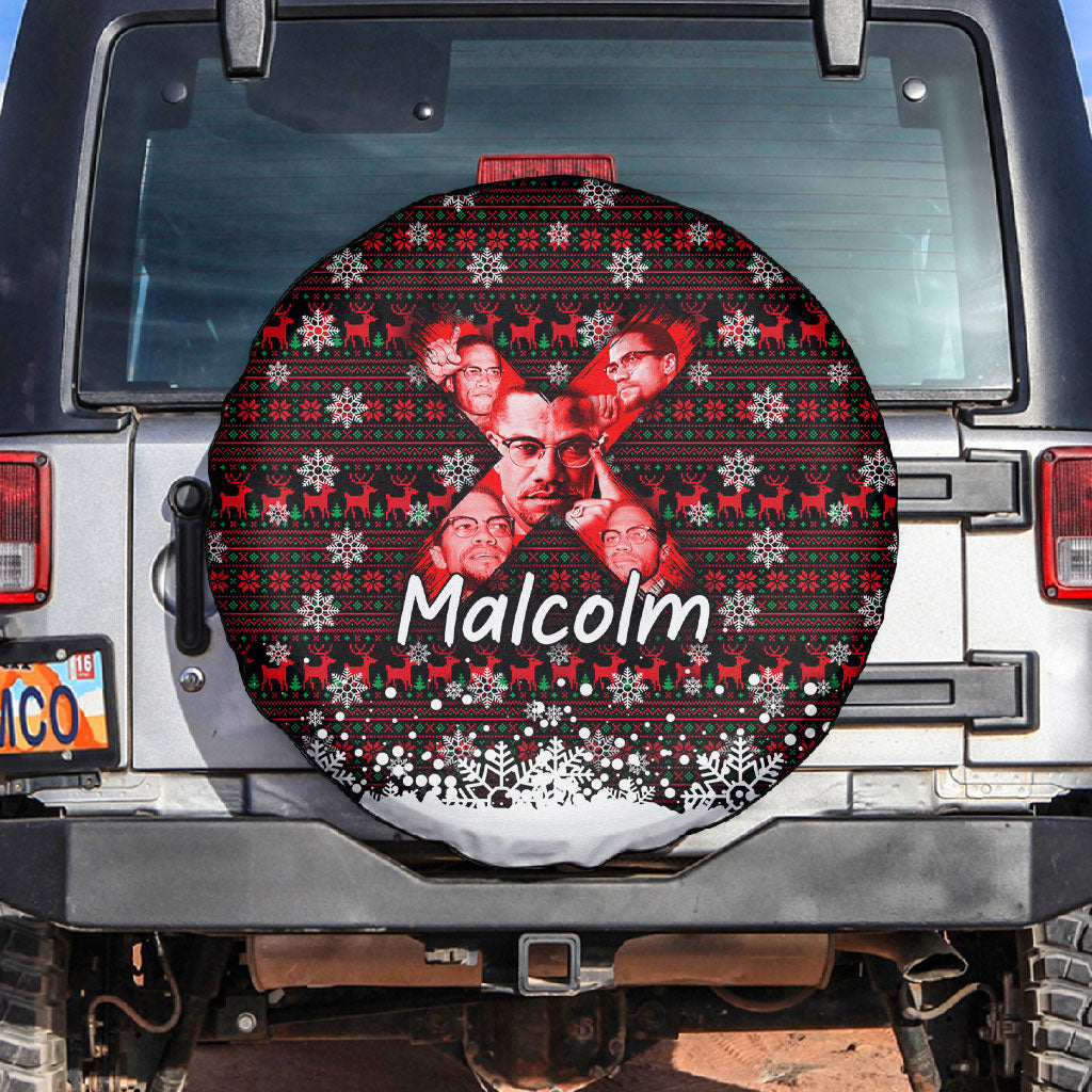 Malcolm X Christmas Spare Tire Cover Retro Knitted Pattern Holiday Wreath Civil Rights Leader