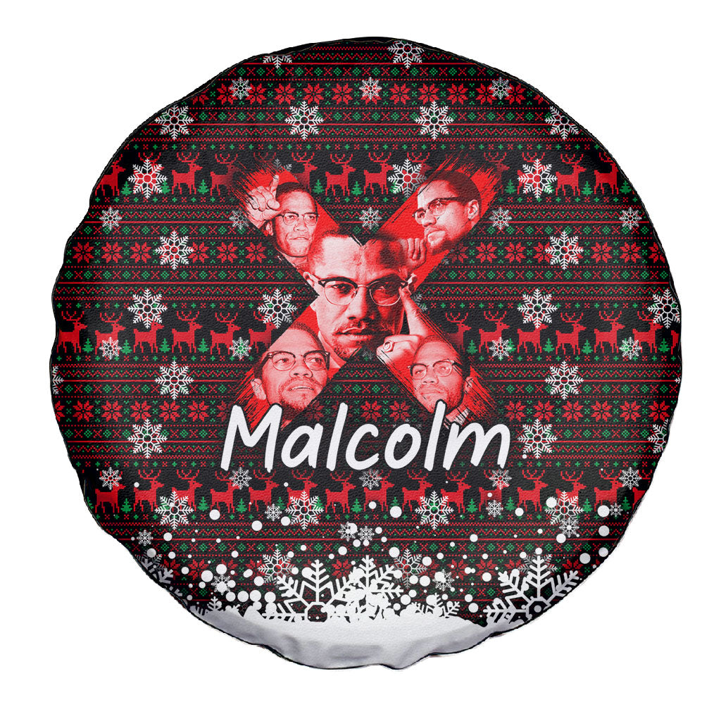 Malcolm X Christmas Spare Tire Cover Retro Knitted Pattern Holiday Wreath Civil Rights Leader