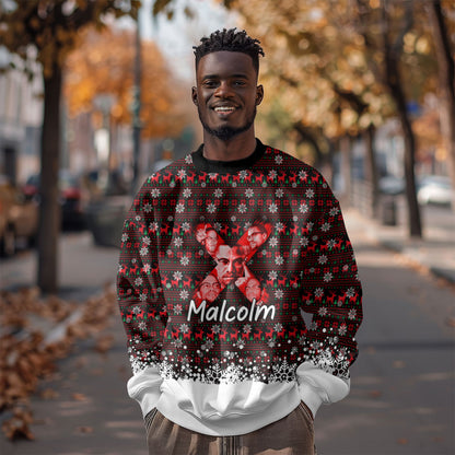 Malcolm X Christmas Sweatshirt Retro Knitted Pattern Holiday Wreath Civil Rights Leader