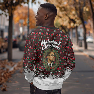 Malcolm X Christmas Sweatshirt Retro Knitted Pattern Holiday Wreath Civil Rights Leader