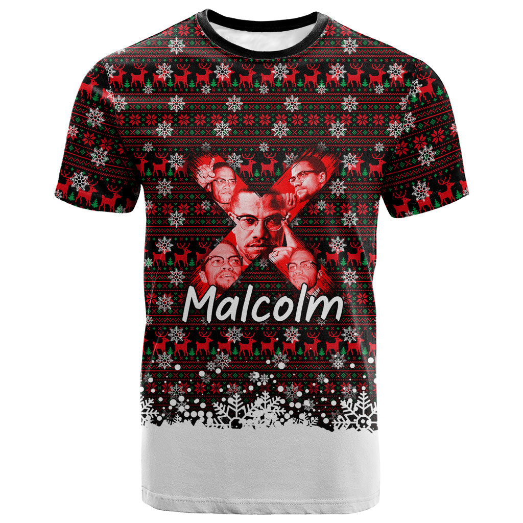 Malcolm X Christmas T shirt Retro Knitted Pattern Holiday Wreath Civil Rights Leader