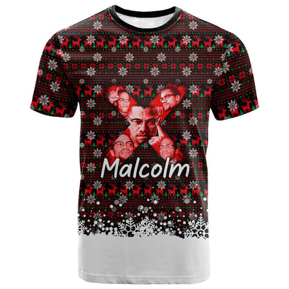 Malcolm X Christmas T shirt Retro Knitted Pattern Holiday Wreath Civil Rights Leader