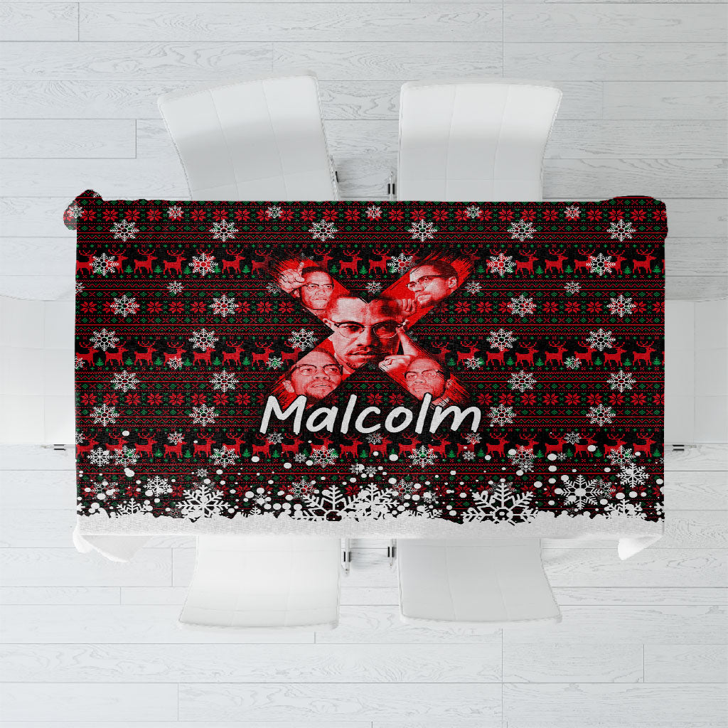 Malcolm X Christmas Tablecloth Retro Knitted Pattern Holiday Wreath Civil Rights Leader