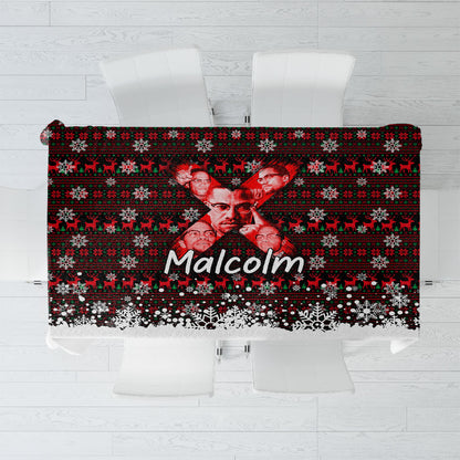 Malcolm X Christmas Tablecloth Retro Knitted Pattern Holiday Wreath Civil Rights Leader