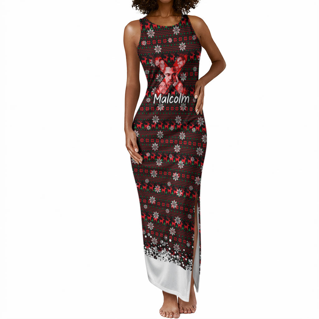 Malcolm X Christmas Tank Maxi Dress Retro Knitted Pattern Holiday Wreath Civil Rights Leader