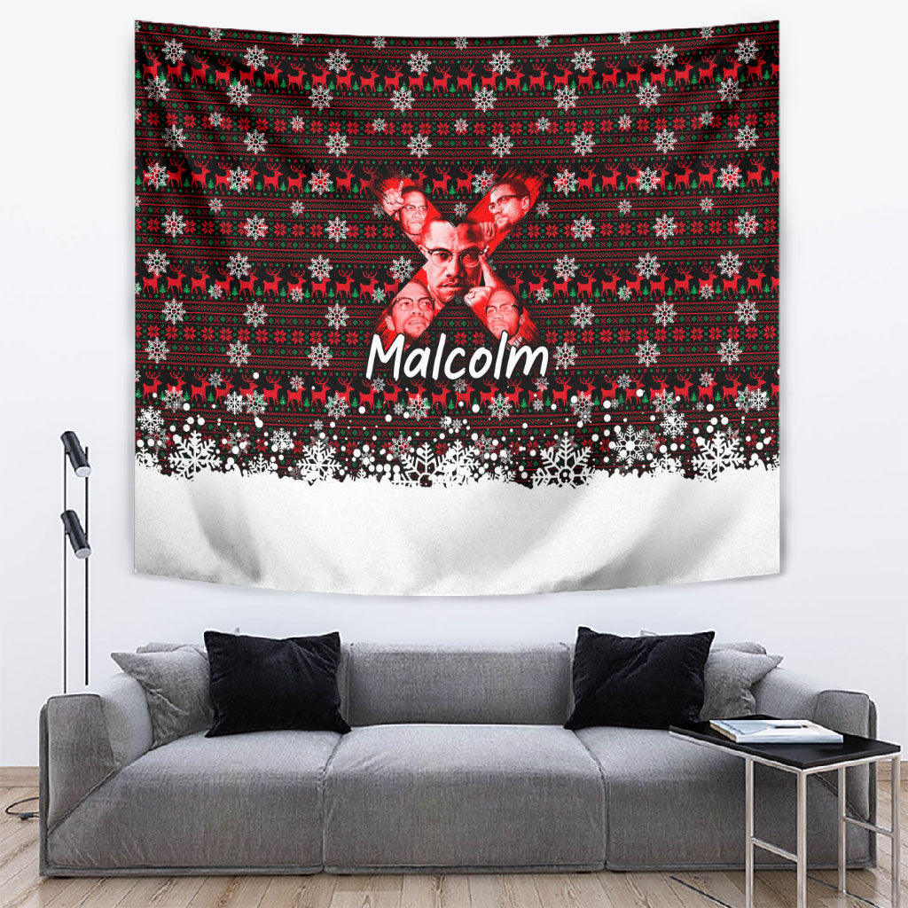 Malcolm X Christmas Tapestry Retro Knitted Pattern Holiday Wreath Civil Rights Leader