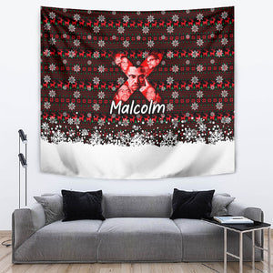 Malcolm X Christmas Tapestry Retro Knitted Pattern Holiday Wreath Civil Rights Leader