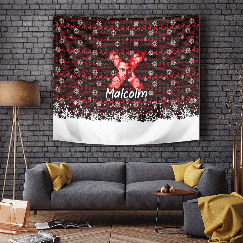 Malcolm X Christmas Tapestry Retro Knitted Pattern Holiday Wreath Civil Rights Leader