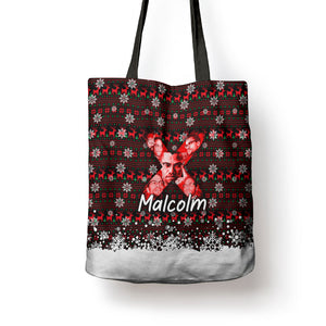 Malcolm X Christmas Tote Bag Retro Knitted Pattern Holiday Wreath Civil Rights Leader