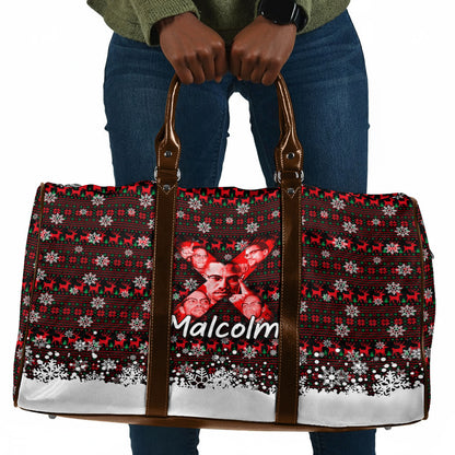Malcolm X Christmas Travel Bag Retro Knitted Pattern Holiday Wreath Civil Rights Leader