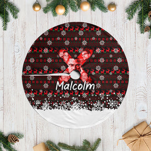 Malcolm X Christmas Tree Skirt Retro Knitted Pattern Holiday Wreath Civil Rights Leader