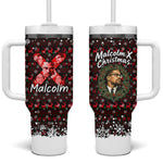 Malcolm X Christmas Tumbler With Handle Retro Knitted Pattern Holiday Wreath Civil Rights Leader