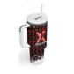 Malcolm X Christmas Tumbler With Handle Retro Knitted Pattern Holiday Wreath Civil Rights Leader