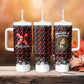 Malcolm X Christmas Tumbler With Handle Retro Knitted Pattern Holiday Wreath Civil Rights Leader